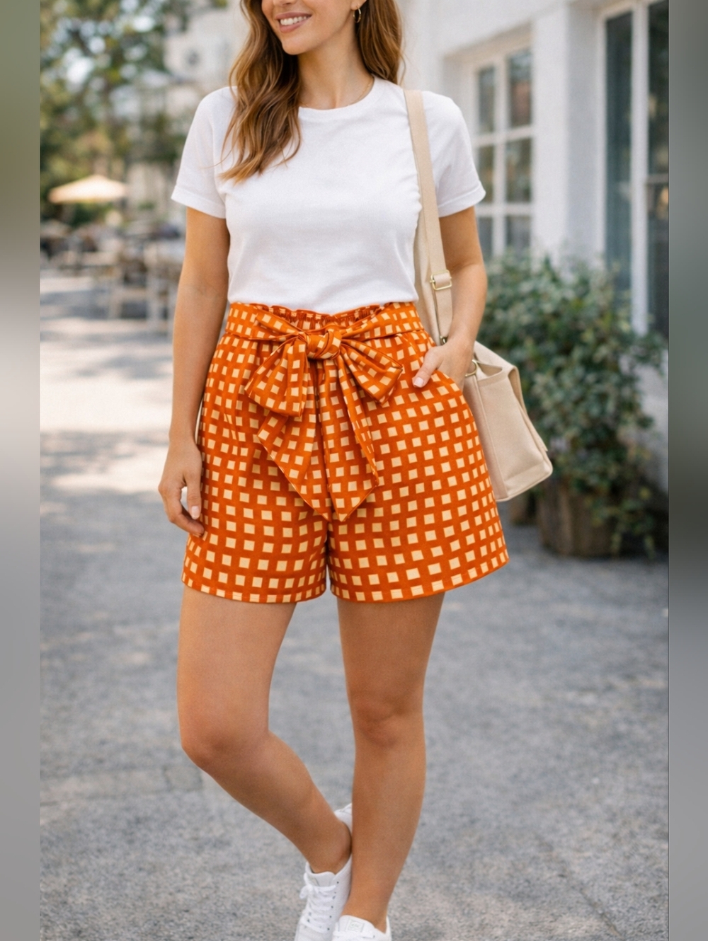 a new day Orange Gingham Tie-Waist Bermuda Shorts
